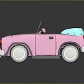 Pink Convertible Toy Car With Blue Interior Red Seats Yellow Headlights White Wheels Cartoon Style