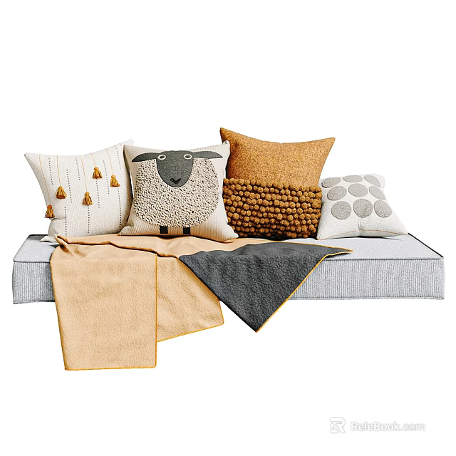 Decorative Pillows With Various Designs Including Sheep Pattern Knit Texture And Dot Prints 3d model