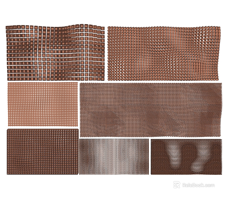 Textured Wall Decorative Panels With Various Woven Patterns And Brown Copper Tones 3d model 