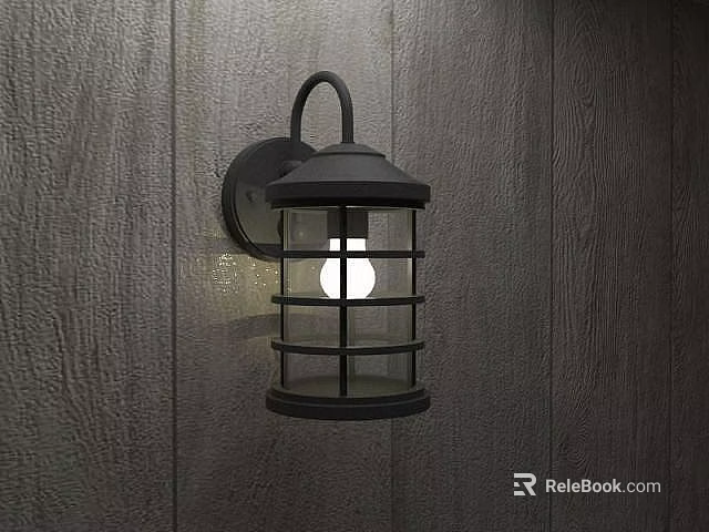 Technology Exhibition Hall Interior Featuring Black Grid Design Wall Lamp On Wooden Texture Wall 3d model 