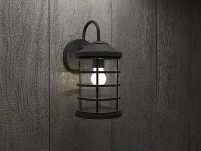Technology Exhibition Hall Interior Featuring Black Grid Design Wall Lamp On Wooden Texture Wall 3d model