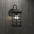 Technology Exhibition Hall Interior Featuring Black Grid Design Wall Lamp On Wooden Texture Wall