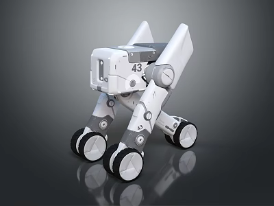 Smart Quadruped Robot With White Body Number 43 Wheels And Mechanical Structure 3d model