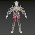 Man in Heroic Gold and Red Armor with Muscular Build and Ornate Shoulder Decorations