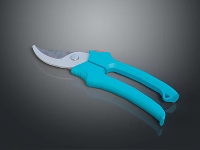 Ergonomic Garden Shears With Blue Handle And Sharp Stainless Steel Pruning Blade 3d model
