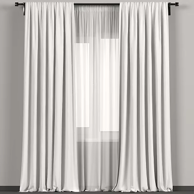 White Double Layered Curtains with Outer Heavy and Inner Sheer in Minimalist Style on Window 3d model