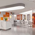 Modern Beauty Salon Interior With Marble Reception Counter Potted Plant Mirrors And Styling Chairs