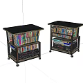 Two Vintage Side Tables Filled With Books And Cassette Tapes Rustic Wooden Design