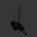 Red and White Yacht Parked On Trailer Featuring Masts Deck and Cabin