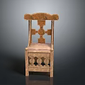 Traditional Wooden Chair With Carved Cross Backrest And Hollowed Legs Design