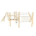 Wooden Kids Outdoor Play Equipment with Climbing Net Ropes and Hanging Rings