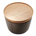 Modern Round Side Table With Wooden Top And Fabric Upholstered Base