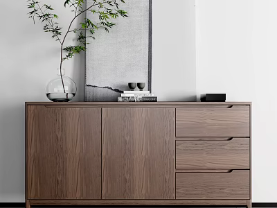 Modern Wooden Entryway Cabinet Sideboard With Drawers Doors Vase Books And Decorative Items 3d model
