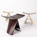 Modern Design Stools With Curved Seat And Cross Legs Dark Brown Front Light Beige Back