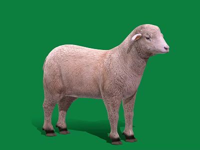 Detailed Light Brown Sheep Standing Full Body Side View On Green Background 3d model