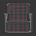 Red And Green Plaid Folding Lounge Chair With Metal Frame For Outdoor Use