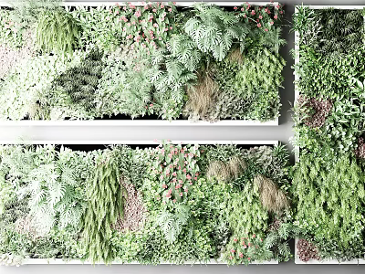 Natural Decorative Green Plant Wall With Lush Plants And Diverse Foliage 3d model