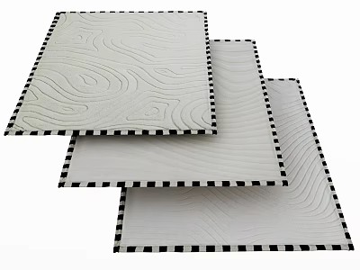 Three Stacked Square Rugs With Wood Grain Texture And Checkered Edges 3d model