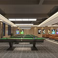 Modern Billiards Room With Pool Table And Ambient Light 3d model
