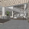 library reading area book bar bookstore desk combination revolving stairs 3d model