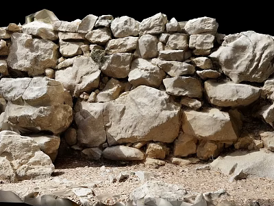 Ancient Stone Wall Built With Stacked Rough Large Rocks And Gravel Ground 3d model