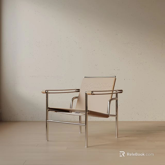 Modern Minimalist Accent Chair With Metal Frame And Light Colored Leather Upholstery 3d model 