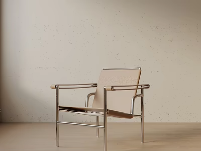 Modern Minimalist Accent Chair With Metal Frame And Light Colored Leather Upholstery 3d model