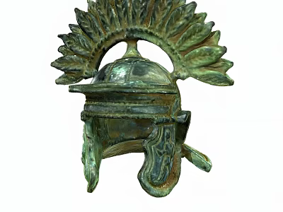 Ancient Greek Bronze Helmet with Feathered Crest and Carved Historical Warrior Armor 3d model
