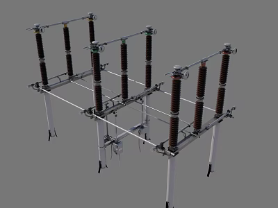 Industrial High Voltage Switchgear Equipment With Insulating Pillars And Metal Frame Structure 3d model