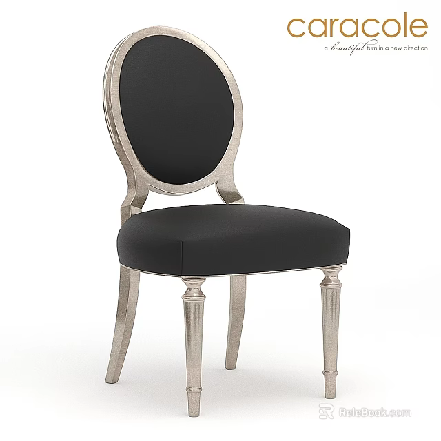 Modern Black Upholstered Stool With Silver Metal Frame And Carved Legs Design 3d model 