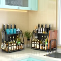 Black Multi tiered Bathroom Cabinet Rack With Toiletries Storage And Decorative Plant