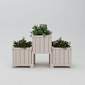 Three Wooden Planters in Different Heights with Purple Flowers and Green Plants for Garden Decor