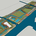 Waterfront Landscape Design Featuring Water Areas Green Spaces And Buildings