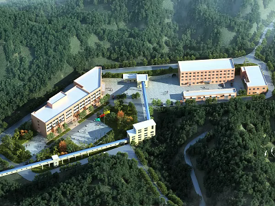 Modern Industrial Factory Complex With Multiple Buildings In Lush Green Forest Environment 3d model