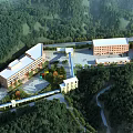 Modern Industrial Factory Complex With Multiple Buildings In Lush Green Forest Environment