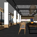 Modern Tea House Interior With Large Windows Mountain View And Wooden Furniture