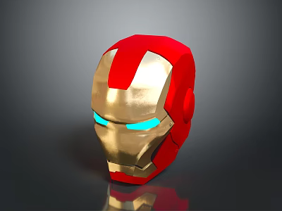 Iron Man Helmet With Red And Gold Finish And Blue Glowing Eyes In 3D Render 3d model