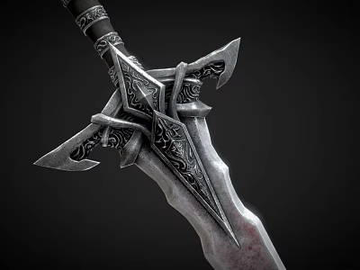 Ornate Medieval Sword With Carved Hilt Guard And Intricate Metal Blade Design 3d model