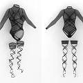 Black Long Sleeve Bodysuit With Crisscross Straps And Stockings Design