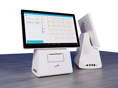 Modern Business Equipment POS System With Dual Touchscreens And User Interface 3d model