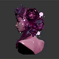 Fantasy Female Character Bust With Purple Hair Flower Decorations And Glowing Orbs