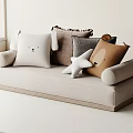 Beige Sofa with Multiple Decorative Cushions in Minimalist Interior Design 3d model
