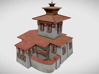 Traditional Architecture Model With Red Roof Gray Walls And Multi Level Tower Structure 3d model