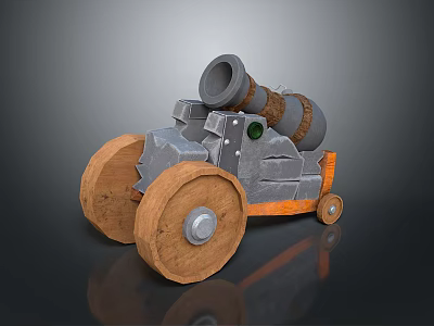 Vintage Medieval Cannon Cart Structure With Wooden Wheels And Metal Barrel 3d model