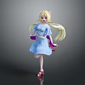 Game Anime Character Blonde Twin Tails Blue Dress Pink Shoes Sash Standing Pose