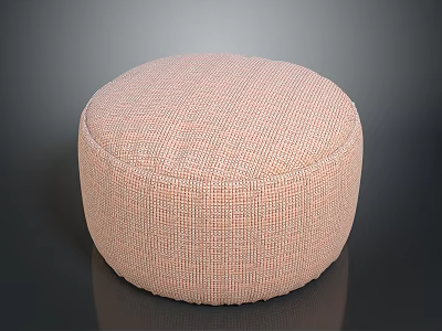 Round Ottoman With Light Pink Woven Texture For Modern Living Room Seating 3d model