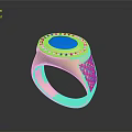 Elegant Gold Ring With Blue Gemstone And Diamonds Featuring Side Grid Pattern Design