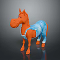 Orange Plush Horse Doll Dressed In Blue Overalls With Cute Design