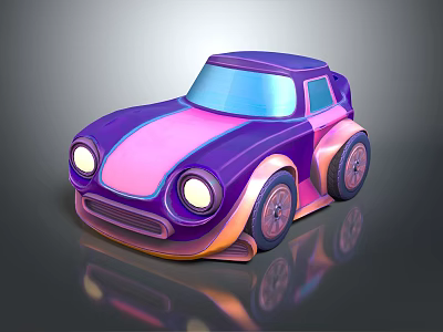 Cartoon Style Purple Pink Gradient Car 3D Render with Vibrant Colors and Headlights 3d model