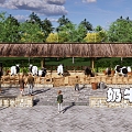 Modern Farm Village Ecological Ranch Park Dairy Farm Thatch Breeding Corridor Shelf Cattle Shed Farm Paradise 3d model